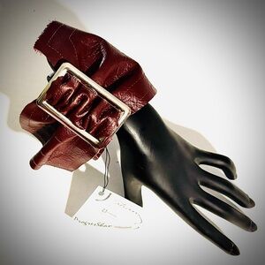 Deep Brown/Red Bracelet Genuine Leather with Silver Buckle.